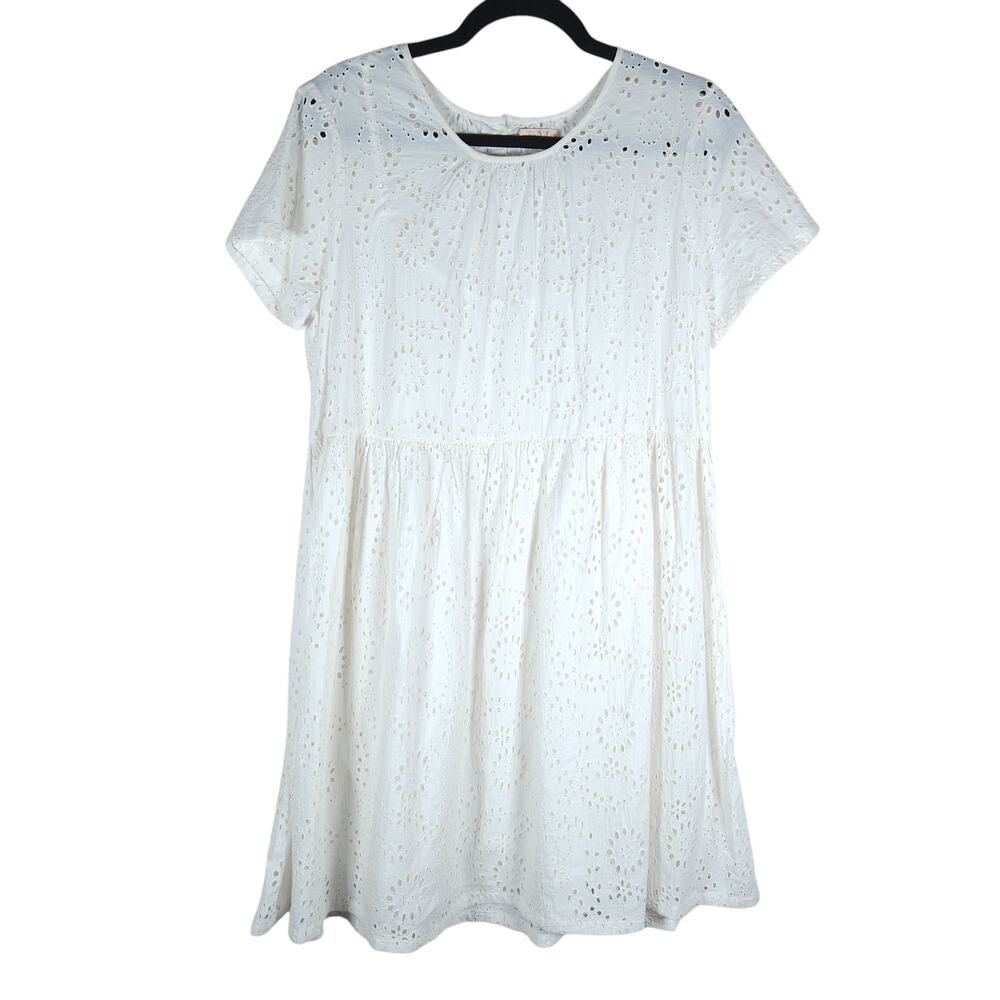 byTiMo Timo Womens Dress Medium White Eyelet Embroidered Babydoll Boho Mini